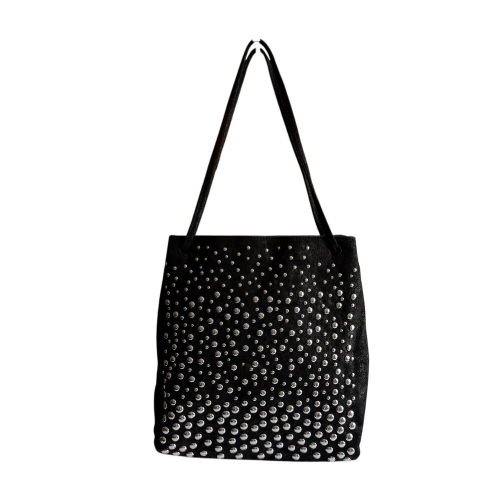 Zara Black Shoulder Bag Studded Design 10"x12"x3" Faux Suede Tote Purse Studs